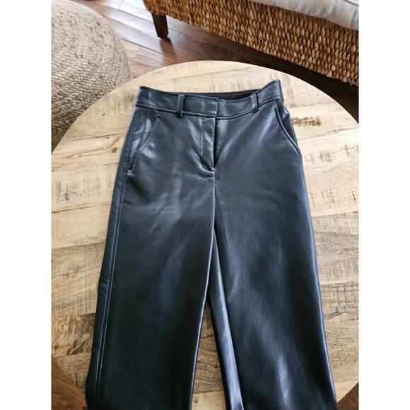 Aritzia Babaton Command Pants Faux Leather Black Vegan Size 00 Straight Leg EUC - Picture 9 of 10